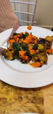 Sweet potatoes, kale, brussel sprouts