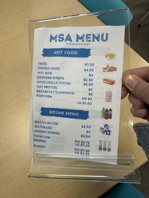 MSA concessions menu