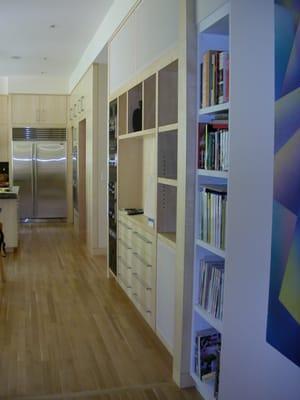 Kitchen and dining area with sycamore veneered paneling Piedmont