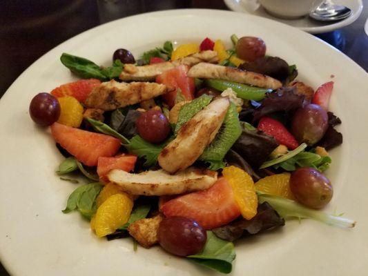 Key West Salad, small size with added 1/2 grilled chicken breast. I ordered their fresh hot bacon dressing.