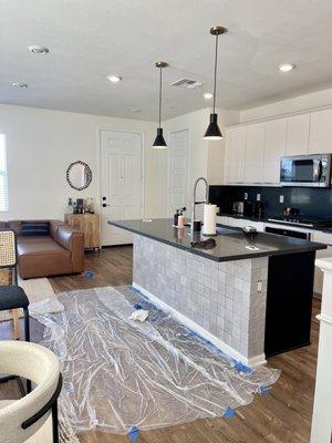 Kitchen island tile install