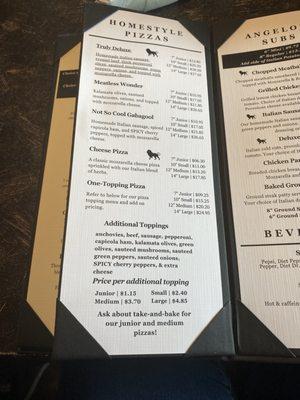 Menu as of April 2024