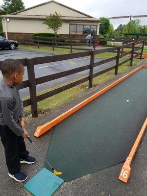 Birthday Boy playing on course