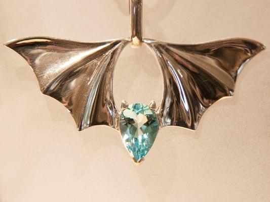 Bridge Bat Pendant with Blue Topaz