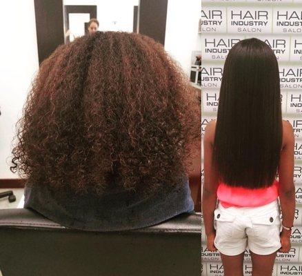 Before and after Keratin Complex treatment