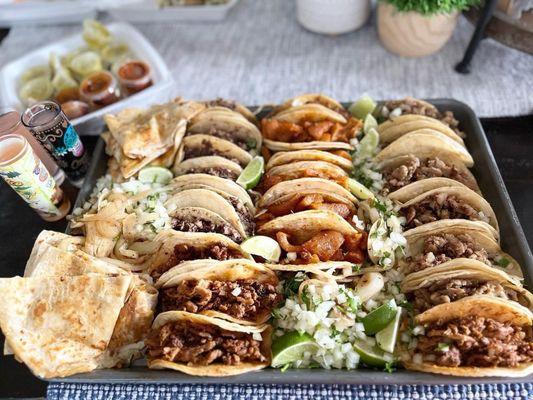 Chicken quesadillas- Tacos: barbacoa, chicharrone, asada & pastor and all the fixings 3