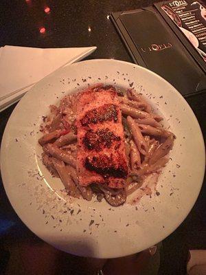 Rasta pasta with salmon