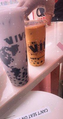 Large Taro Milk Tea with boba and Thai Milk Tea with boba! Taste amazing!