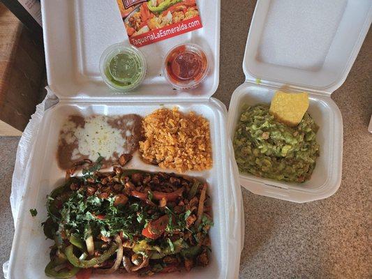 Chicken Fajita Dinner with side of Guac! So good!