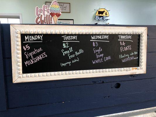 Week day specials!