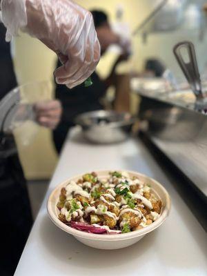 Aladdin's Middle Eastern Salad Bowl with Shawarma Cauliflower! We make everything here fresh and daily!