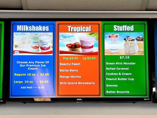 Ice cream menu