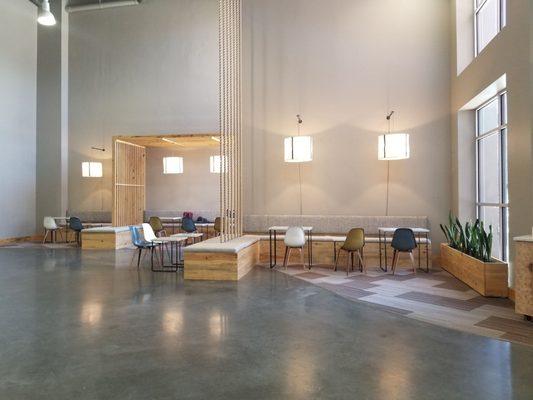 Vaulted ceilings make the cafe feel spacious