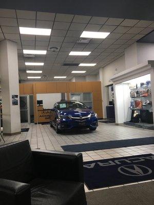 Lobby with coffee and treats while you wait.  Great customer service for fantastic cars.