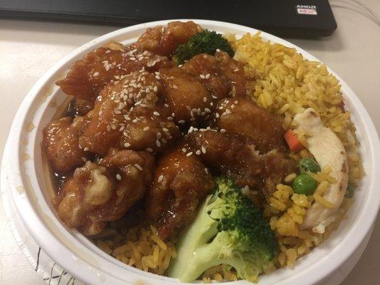 Sesame chicken luncheon. Very good. $6.00