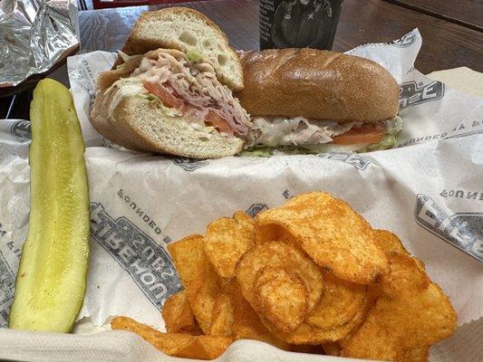 Medium Hook & Ladder sub with pickle and Smokehouse BBQ.