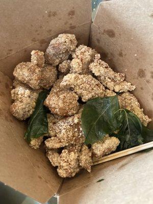 Popcorn chicken - pretty moist but not super crunchy.