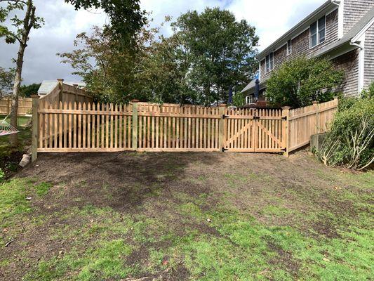 2nd day of install... fence view from the side yard looking towards backyard