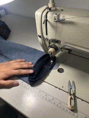 hemming pants.