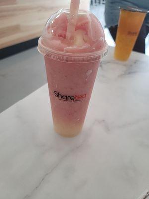 Strawberry ice blend with lychee and ice cream.