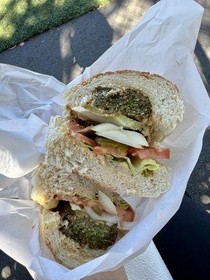 Falafel and hummus sandwich