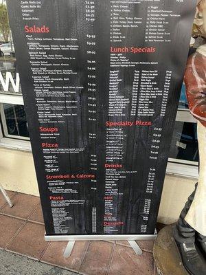 Second half of menu displayed outside