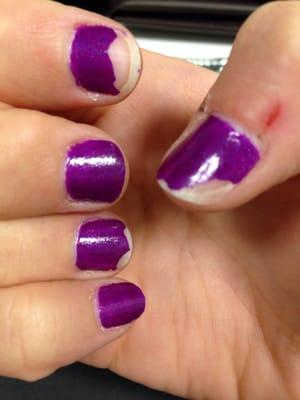 These were my nails less than 24 hours after getting a full manicure... I am extremely disappointed in the quality.