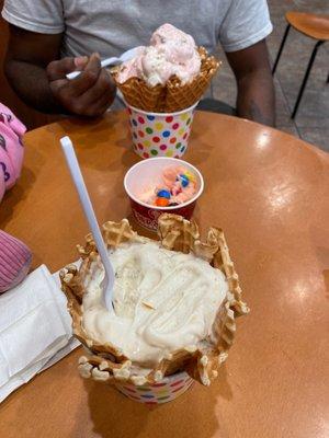 Cookie dough, strawberry cheesecake and mango strawberry banana sorbet