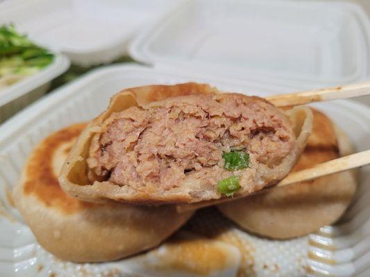 pan-fried minced pork buns inside