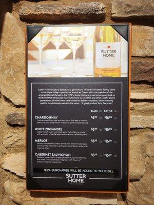 Wine menu