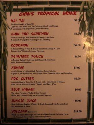 Tiki drink menu.