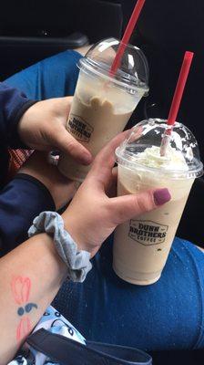 White Chocolate frappe and a Caramel frappe