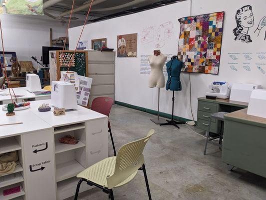 In the top floor makerspace: the sewing area