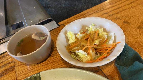 Ginger salad and broth with mushrooms