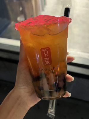 Peach green tea with bubbles and star jelly