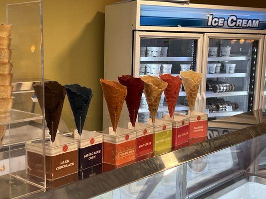 Variety of waffle cones