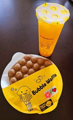 Mango Green Tea w/Mango Boba & Chocolate Waffle.