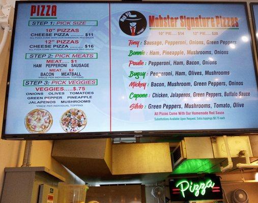 Pizza menu.