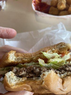 The burger patty's are thin but that is what makes them so tasty.