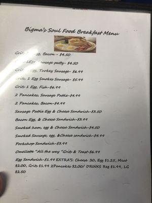 Breakfast menu