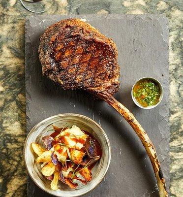 Tomahawk Steak with Potatoes 3 ways