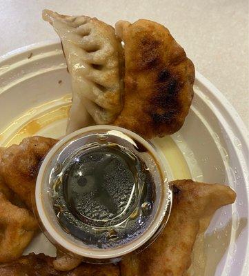 Fried dumpling. Raw on one side, burnt on other side. Lots of grease! Terrible!