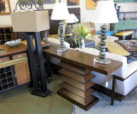 Console Sofa Table and Lamps.