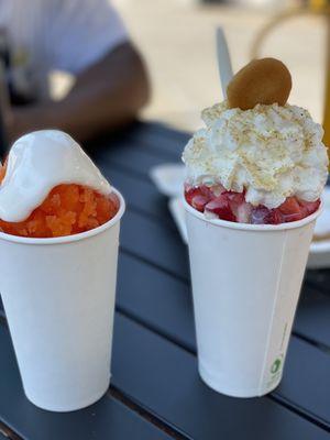 Blood orange with marshmallow and strawberry shortcake (on the right)