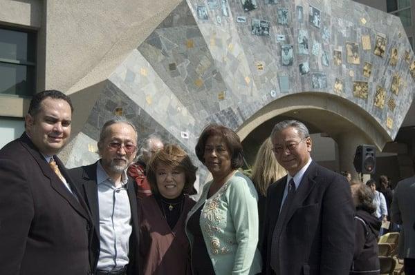 The fanned artwork named "Harmony" outside Casa Heiwa being rededicated