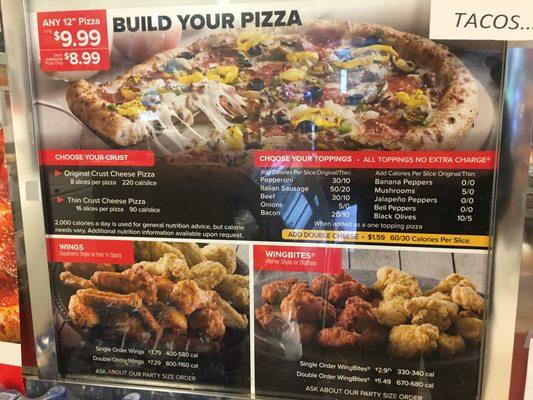 Pizza menu