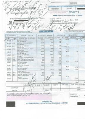 PAK Billing Statement with notes