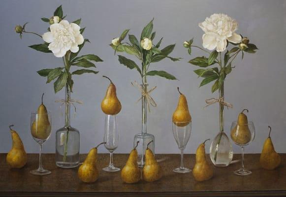 "Florilegium", oil painting by noted American painter Patton Wilson in R.H Ballard Gallery.