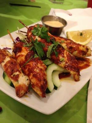 Chicken skewers with the best chipotle sauce!