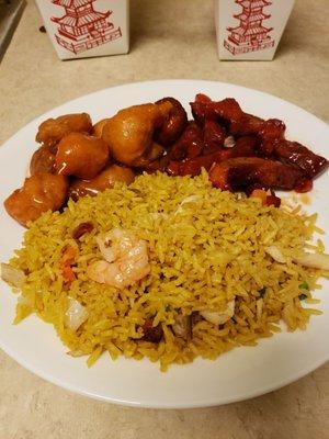 House fried rice, sweet and sour pork, bbq rib